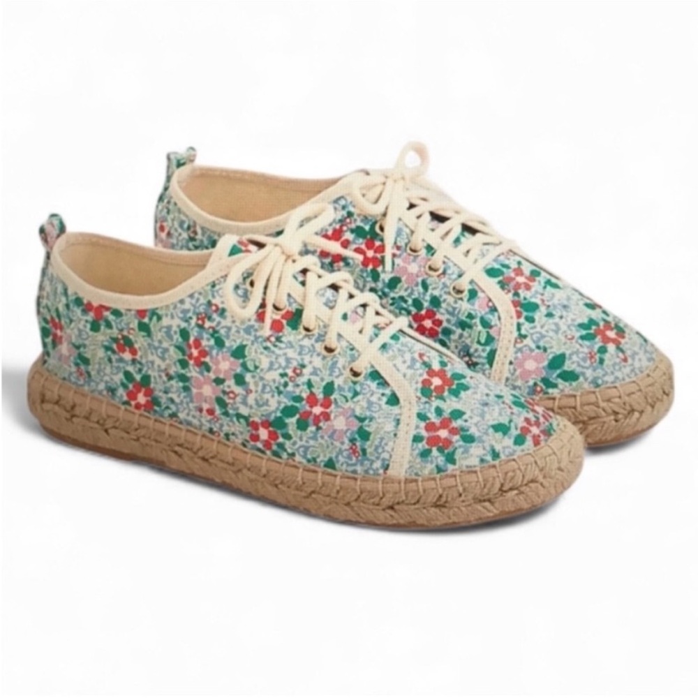 Crewcuts Floral Lace-Up Espadrille Sneakers - Green, Red, Pink, Cream